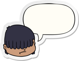 cartoon face and hair over eyes and speech bubble sticker png