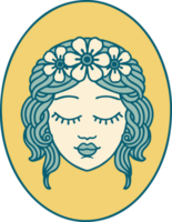 ícone de estilo de tatuagem de uma donzela com os olhos fechados png