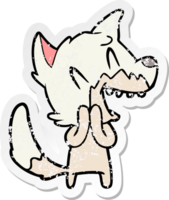 distressed sticker of a laughing fox cartoon png