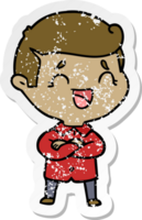 distressed sticker of a cartoon laughing man png