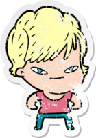 distressed sticker of a cartoon happy woman png