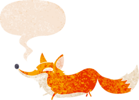 tecknad sly fox och pratbubbla i retro texturerad stil png