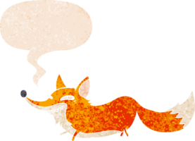 dessin animé renard rusé et bulle de dialogue dans un style texturé rétro png