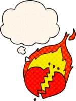 cartoon flaming heart and thought bubble in comic book style png