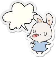 cute cartoon rabbit blowing raspberry and speech bubble sticker png