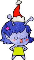 happy alien girl textured cartoon of a wearing santa hat png