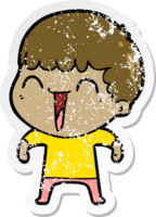 distressed sticker of a cartoon happy man png