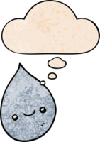 goutte de pluie de dessin animé et bulle de pensée dans le style de motif de texture grunge png