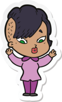 sticker of a cartoon surprised girl png