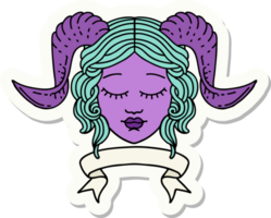 tiefling character face with scroll banner sticker png