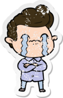 distressed sticker of a cartoon man crying png