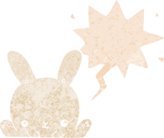 cartoon rabbit and speech bubble in retro textured style png