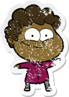 distressed sticker of a cartoon happy man png