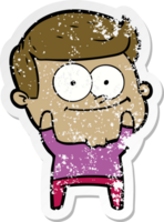 distressed sticker of a cartoon happy man png