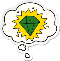 cartoon diamant en gedachte bel als een gedrukte sticker png