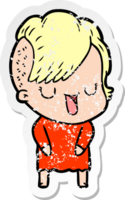 distressed sticker of a cute cartoon girl with hipster haircut png