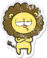 autocollant en détresse d'un lion fatigué de dessin animé png