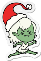 desenho de adesivo irritado de uma garota vampira usando chapéu de papai noel png