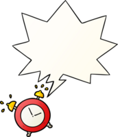 cartoon ringing alarm clock and speech bubble in smooth gradient style png