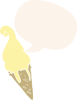 cartoon ice cream and speech bubble in retro style png