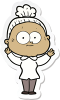 sticker of a cartoon happy old woman png