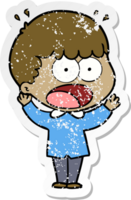 distressed sticker of a cartoon shocked man png