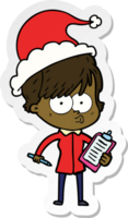 sticker cartoon van een vrouw die een kerstmuts draagt png