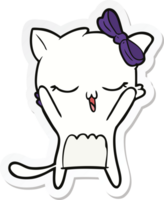 sticker of a cartoon cat with bow on head png