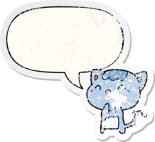 schattig tekenfilm gelukkig weinig kat en toespraak bubbel verontrust sticker png