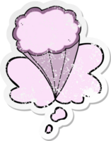 tecknade dekorativa moln och tankebubbla som en nödställd sliten klistermärke png