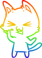 rainbow gradient line drawing cartoon cat hissing png