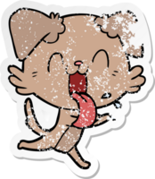 distressed sticker of a cartoon panting dog running png