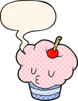 funny cartoon cupcake and speech bubble in comic book style png