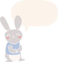 lapin de dessin animé mignon et bulle de dialogue dans un style rétro png