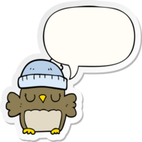 cute cartoon owl in hat and speech bubble sticker png