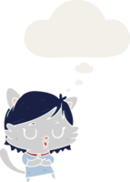 caricatura, gato, niña, y, pensamiento, burbuja, en, estilo retro png