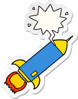 Cartoon-Rakete und Sprechblasenaufkleber png