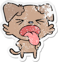 distressed sticker of a cartoon disgusted dog png