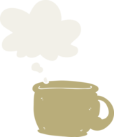 cartoon coffee cup and thought bubble in retro style png