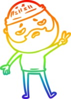 rainbow gradient line drawing cartoon worried man with beard png