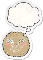 cartoon biscuit and thought bubble as a distressed worn sticker png