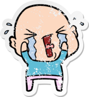 distressed sticker of a cartoon crying bald man png