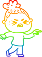 rainbow gradient line drawing cartoon angry woman png