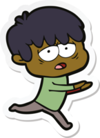 sticker of a cartoon exhausted boy png