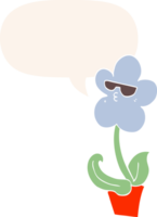 flor de desenho animado legal e bolha de fala em estilo retrô png