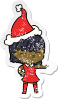 distressed sticker cartoon of a woman wearing santa hat png