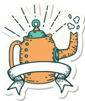 sticker of tattoo style old coffee pot steaming png