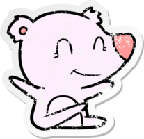 distressed sticker of a smiling bear cartoon png