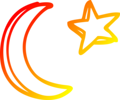 warm gradient line drawing cartoon moon and star shape png