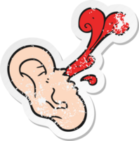 retro distressed sticker of a cartoon severed ear png